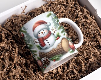 Snowman Mug Wrap 11oz & 15oz Christmas Coffee Mug PNG Christmas Mug Wrap Sublimation Designs Digital Download