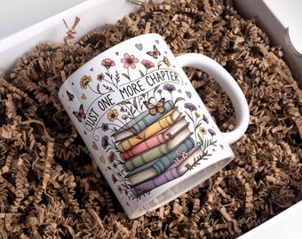 Floral Books Mug Wrap, 11oz & 15oz Coffee Mug PNG, Just One More Chapter Mug Wrap, Book Reader Mug, Bookish Mug Wrap, Digital Download