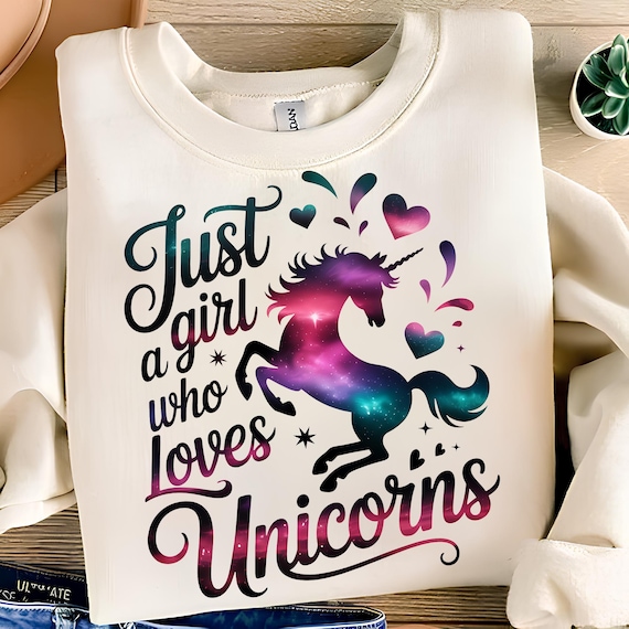 Just A Girl Who Loves Unicorns PNG T-Shirt Design Unicorn PNG Kids PNG Unicorn Girl Png Hearts Png Sublimation Designs Digital Download