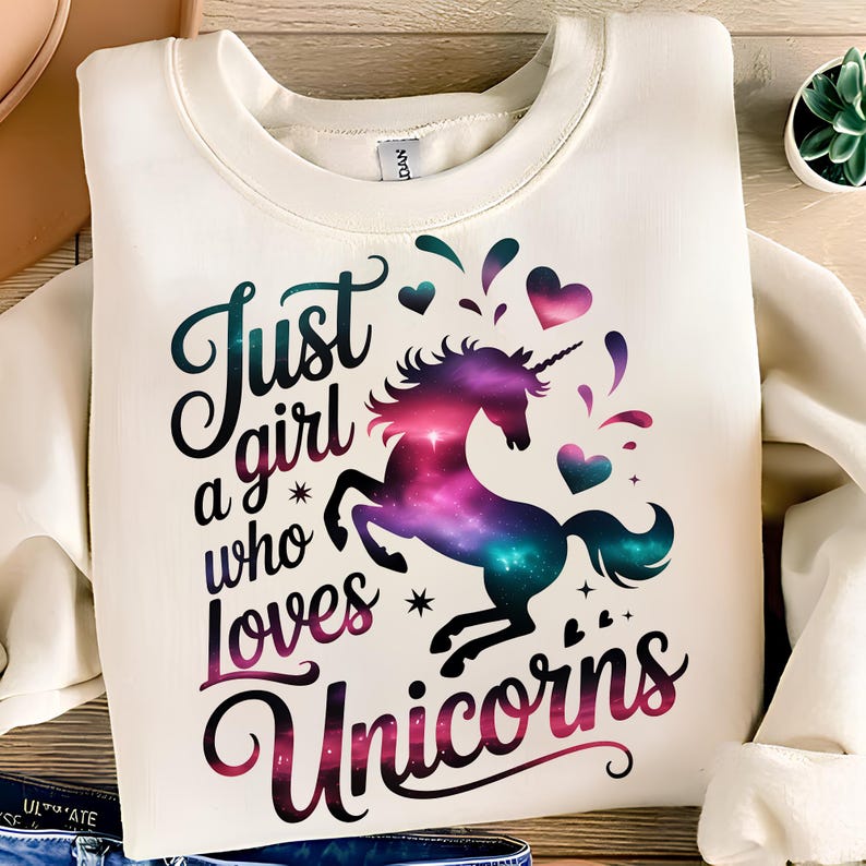 Just A Girl Who Loves Unicorns PNG T-Shirt Design Unicorn PNG Kids PNG Unicorn Girl Png Hearts Png Sublimation Designs Digital Download