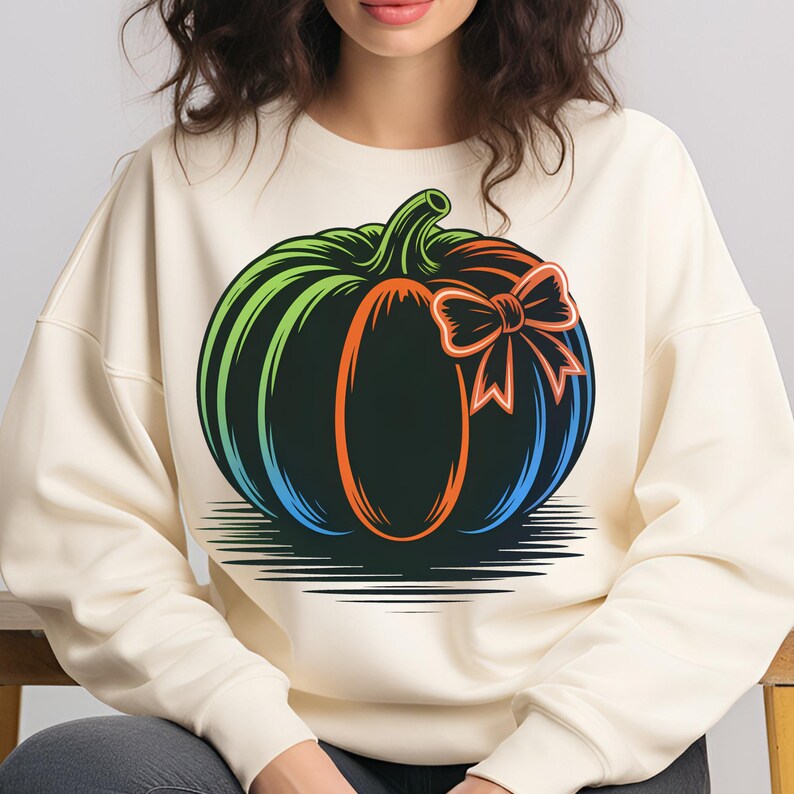 Neon Pumpkin Bow PNG T-Shirt Design Trendy Fall PNG Fall Design PNG Preppy Fall Png Pumpkin Png Sublimation Design Digital Download
