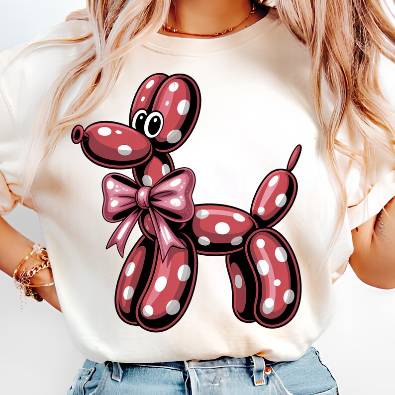 Polka Dot Balloon Dog PNG T-Shirt Design Polka Dot PNG Dog Mama Png Dog PNG Dog Lover Png Coquette Bow Sublimation Designs Digital Download