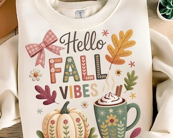 Hola Otoño Vibes PNG Diseño de Camiseta Lazo Coqueto PNG Otoño PNG Tendencia PNG Otoño Preppy PNG Popular PNG Diseño de Sublimación Descarga Digital