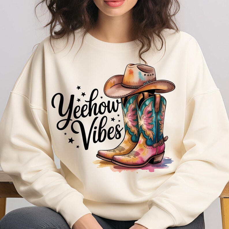 Yeehow Vibes PNG T-Shirt Design Cowgirl PNG Cowboy PNG Cowgirl Design Western Boots Png Sublimation Designs Digital Download