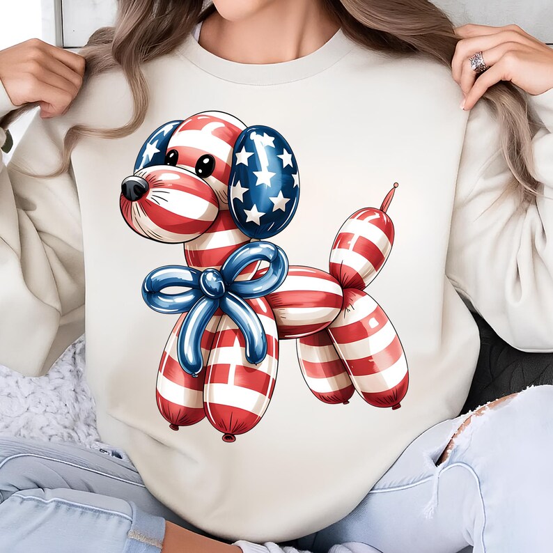 America Balloon Dog PNG T-Shirt Designs Patriotic Dog Png Americana PNG July 4th Png USA Png Balloon Animal Shirt Digital Download