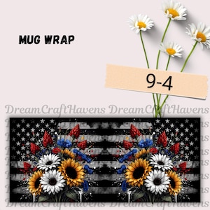 USA Mug Wrap, 4th Of July Mug, America Mug Wrap, American Flag Sunflower Mug Wrap, 11oz & 15oz Coffee Mug PNG, Digital Download