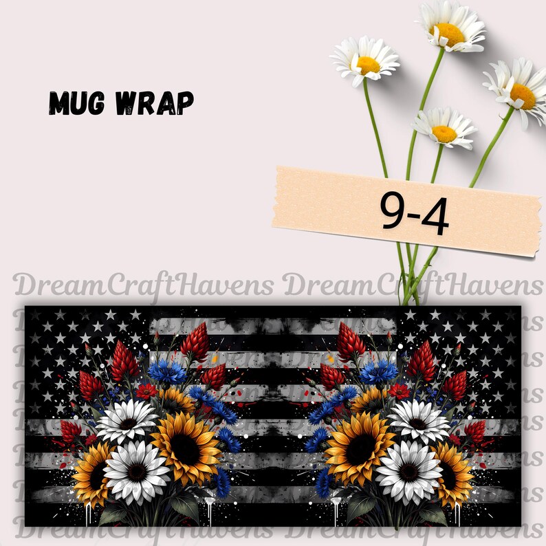 USA Mug Wrap, 4th Of July Mug, America Mug Wrap, American Flag Sunflower Mug Wrap, 11oz & 15oz Coffee Mug PNG, Digital Download