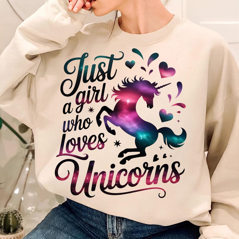 Just A Girl Who Loves Unicorns PNG T-Shirt Design Unicorn PNG Kids PNG Unicorn Girl Png Hearts Png Sublimation Designs Digital Download