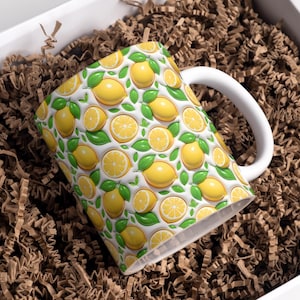 Inflated Lemon Mug Wrap, Summer Mug Wrap, Fruit Mug Wrap,  11oz & 15oz Coffee Mug PNG, Digital Download