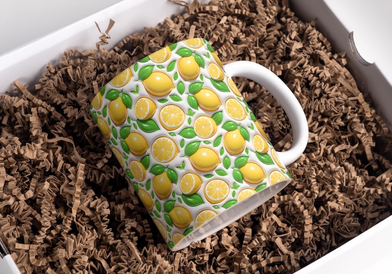 Inflated Lemon Mug Wrap, Summer Mug Wrap, Fruit Mug Wrap,  11oz & 15oz Coffee Mug PNG, Digital Download