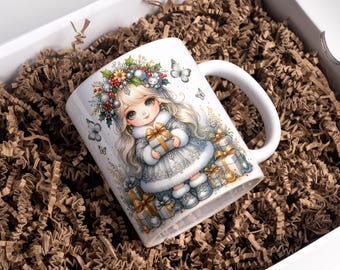Christmas Mug Wrap 11oz & 15oz Christmas Coffee Mug PNG Winter Mug Wrap Girly Butterfly Mug Wrap Sublimation Designs Digital Download