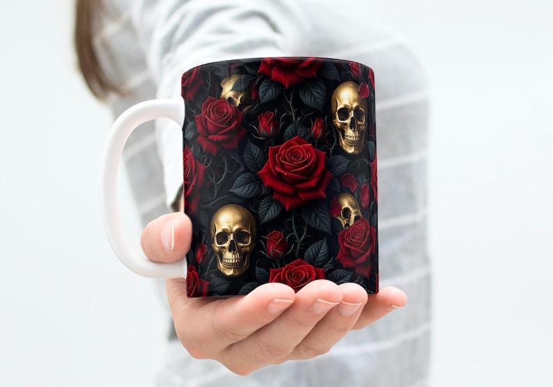 Halloween Mug Wrap Skull Mug Wrap Spooky Mug Wrap 11oz & 15oz Halloween Coffee Mug PNG Digital Download