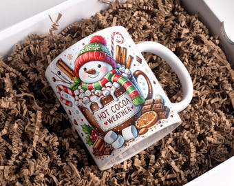 Hot Cocoa Weather Mug Wrap 11oz & 15oz Christmas Coffee Mug PNG Christmas Mug Wrap PNG Snowman Mug Wrap Sublimation Designs Digital Download