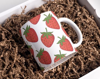 Strawberry Mug Wrap 11oz & 15oz Coffee Mug PNG 3D Strawberry Pattern Mug Wrap Strawberries Mug Sublimation Designs Instant Digital Download