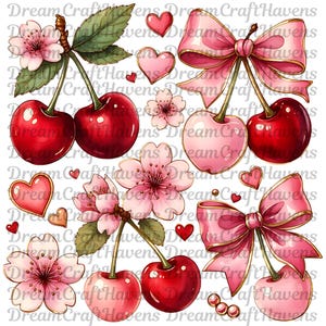 Boho Coquette Cherry PNG T-Shirt Design Floral Bow PNG Sublimation Designs Digital Download