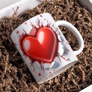 Red Heart Mug Wrap 11 oz & 15 oz Coffee Mug PNG Valentine's Day Mug Wrap 3D Hole In A Wall Mug Wrap Sublimation Designs Digital Download
