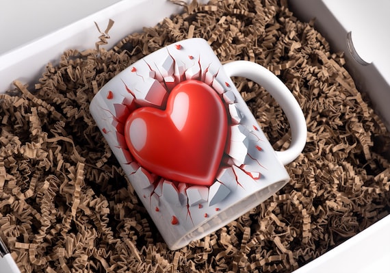 Red Heart Mug Wrap 11 oz & 15 oz Coffee Mug PNG Valentine's Day Mug Wrap 3D Hole In A Wall Mug Wrap Sublimation Designs Digital Download