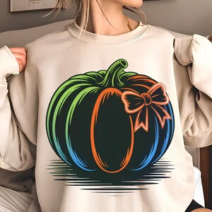 Neon Pumpkin Bow PNG T-Shirt Design Trendy Fall PNG Fall Design PNG Preppy Fall Png Pumpkin Png Sublimation Design Digital Download