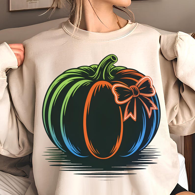 Neon Pumpkin Bow PNG T-Shirt Design Trendy Fall PNG Fall Design PNG Preppy Fall Png Pumpkin Png Sublimation Design Digital Download