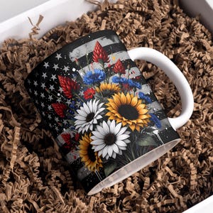 USA Mug Wrap, 4th Of July Mug, America Mug Wrap, American Flag Sunflower Mug Wrap, 11oz & 15oz Coffee Mug PNG, Digital Download