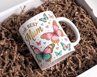 Mother's Day Mug Wrap, 11oz & 15oz Coffee Mug PNG, Butterfly Mug Wrap, Mom Mug Wrap, Mama Mug Wrap, The Best Mum Mug Wrap, Digital Download