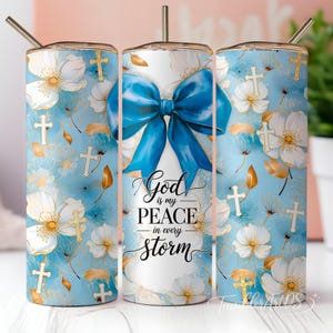 God Is My Peace Tumbler Wrap PNG, Christian Floral Cross 20oz Skinny Tumbler Sublimation Design, Faith Quote
