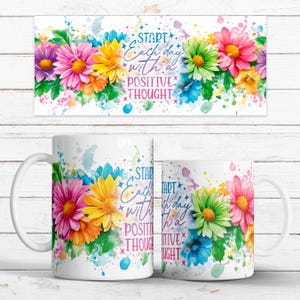 Daisies floral mug sublimation design, Seamless floral mug 11oz 15oz coffee cup template Wrap PNG Digital download