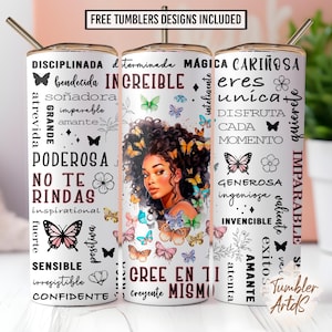 Spanish Motivational 20oz skinny tumbler sublimation design, Spanish Positive tumbler Wrap PNG Inspirational Gift File Digital Download