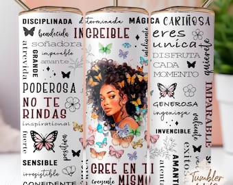 Spanish Motivational 20oz skinny tumbler sublimation design, Spanish Positive tumbler Wrap PNG Inspirational Gift File Digital Download