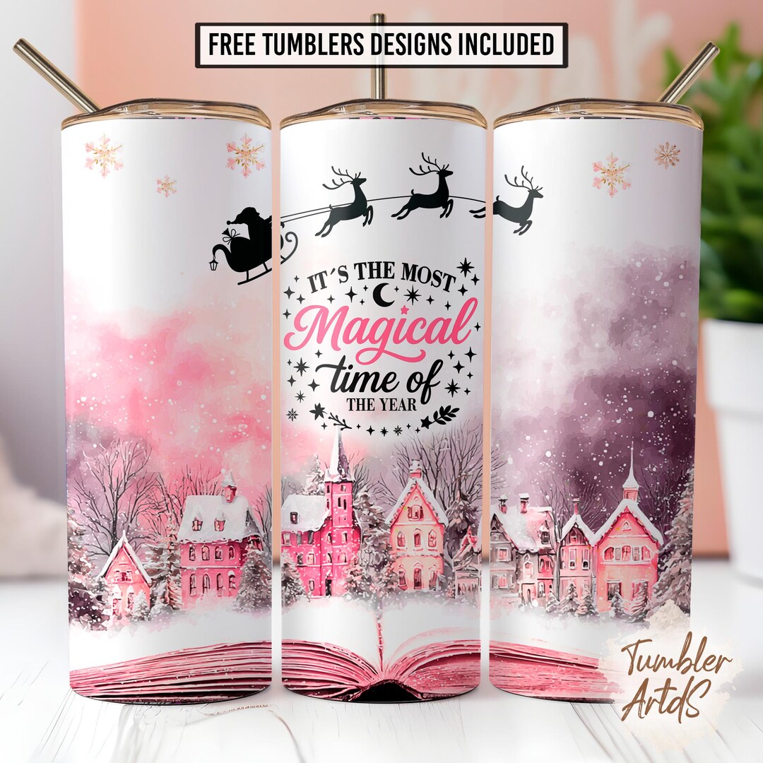 Pink Christmas 20 Oz Skinny Tumbler Sublimation Design, Gift Christmas ...