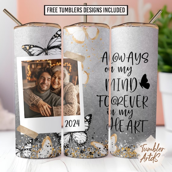 Memorial 20 oz skinny tumbler sublimation design, In loving memory photo Tumbler Wrap Straight PNG File Digital Download
