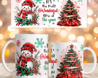 Christmas mug sublimation design, Its the most wonderful time of the year design mug 11oz 15oz coffee cup template Wrap PNG Digital download