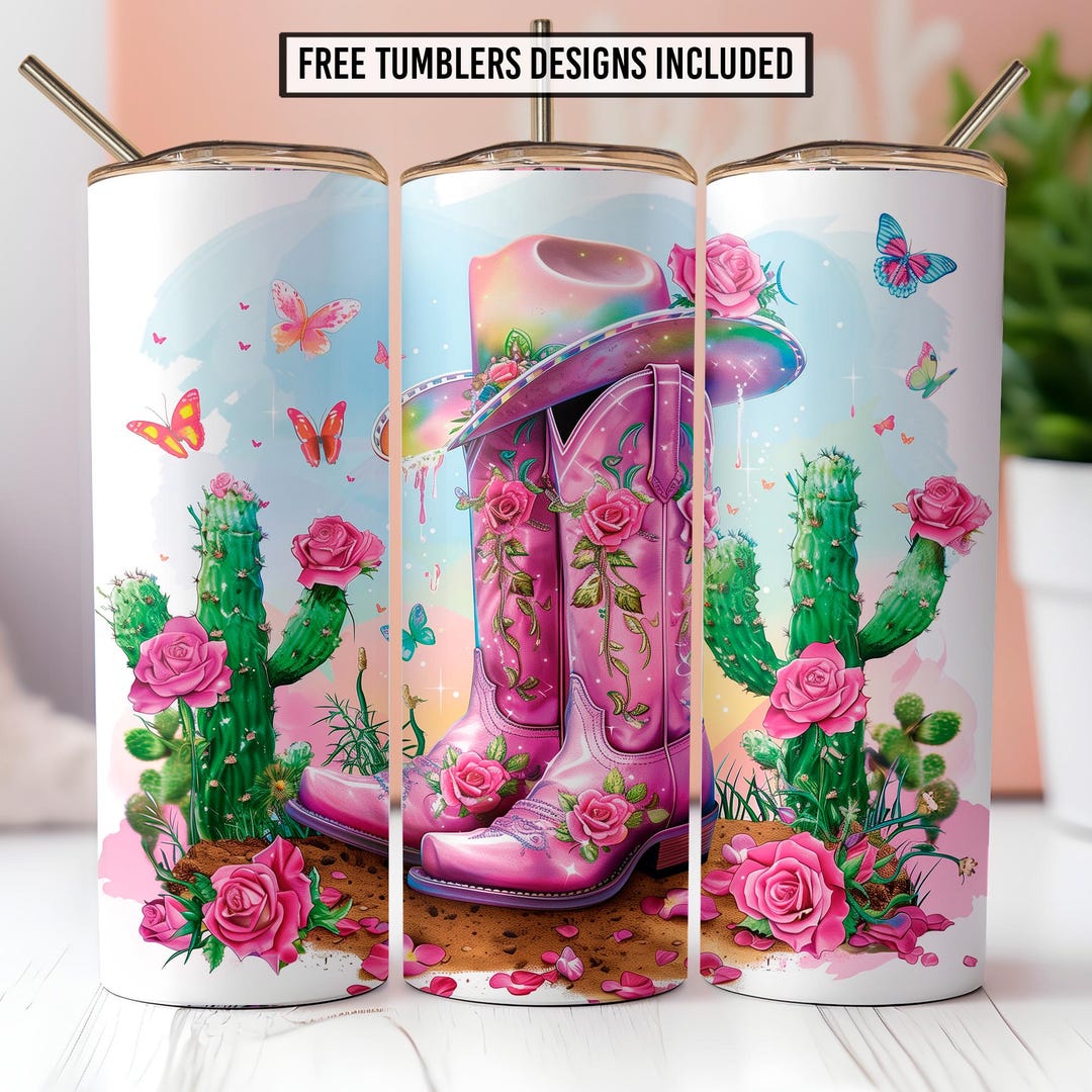 Cowgirl Boots 20oz Skinny Tumbler Sublimation Design, Western Floral ...