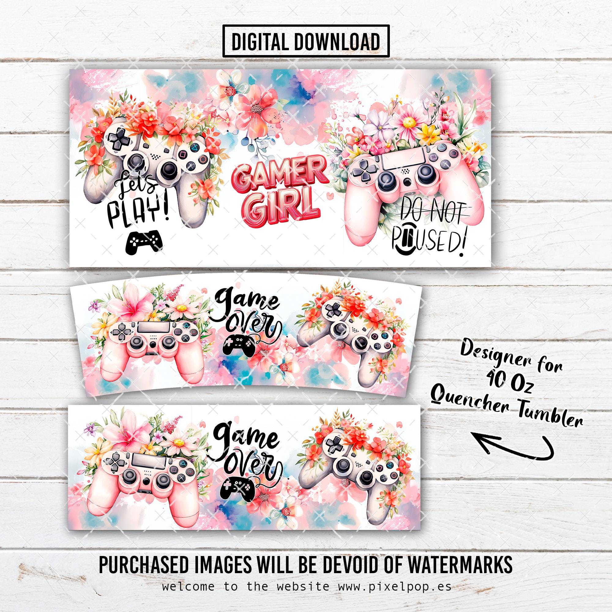 Gamer Girl 40oz Tumbler Wrap PNG, Floral Gaming Cup Design, Cute ...