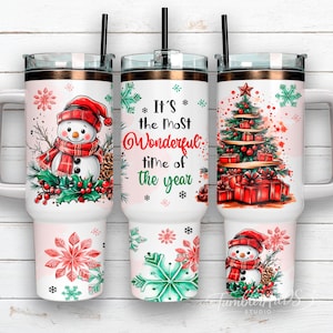 Christmas 40oz Tumbler Wrap PNG, Snowman and Christmas Tree Sublimation Design, Holiday Tumbler with Quote