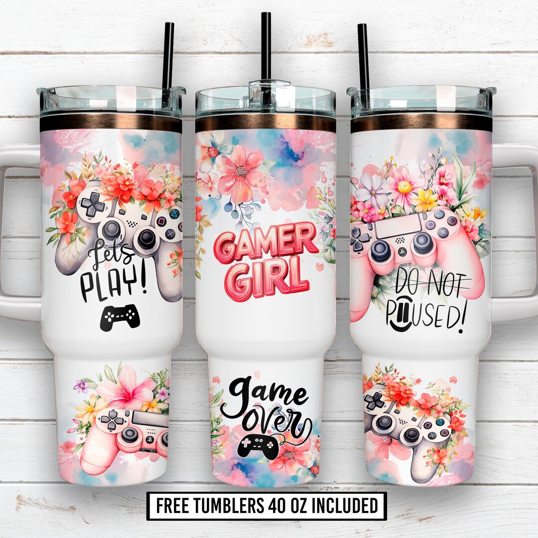 Gamer Girl 40oz Tumbler Wrap PNG, Floral Gaming Cup Design, Cute ...