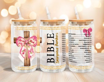 Bible Emergency Numbers 16 oz glass can sublimation design, Christian PNG Digital Download Religious Design Libbey PNG
