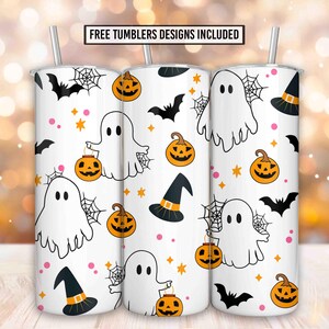 Ghosts 20 oz skinny tumbler sublimation design, Spooky Season Tumbler Straight Tapered PNG Digital Download