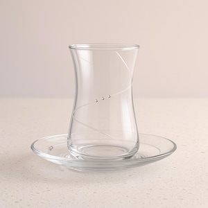 Elegant 12-Piece Hand-Decorated Glass Tea Set – Modern Minimalist Design, 6 Tea Glasses & 6 Matching Saucers, 160cc Capacity