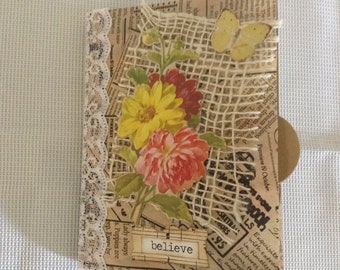Junk Journal handgemacht, Papiertasche Journal, Vogel, Blume Mini Junk Journal, handgemachtes Journal, Shabby Chic Journal, Travel Journal