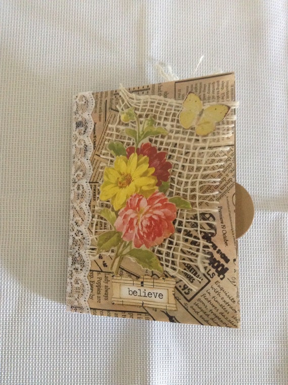 Junk Journal handmade, Paper Bag Journal, Bird, Flower Mini Junk Journal, handmade Journal, Shabby Chic Journal, Travel Journal
