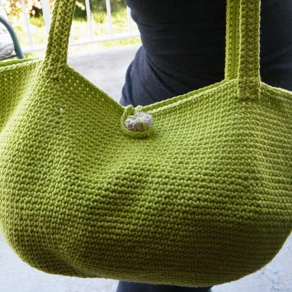 Handmade Handbag, purse, beach bag, tote, cotton, Handmade Crochet Bag, Lime Green, cotton