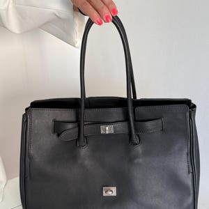 Leather Laptop Tote Bag Women – Large Black Work Bag for 15” Laptop, Genuine Leather Office Handbag, Structured Business Tote