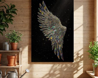 Lienzo decorativo de alas de ángel coloridas, impresión de alas de ángel arcoíris, obra de arte espiritual, póster de geometría sagrada, decoración divina para el hogar.