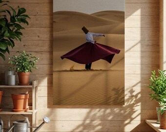 Arte dos Dervixes Rodopiantes, Impressão em Tela de Meditação Sufi | Místico do Deserto, Movimento Sagrado, Vários Tamanhos