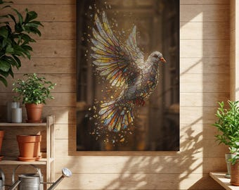 Tela Pomba da Paz, Arte de Parede em Mosaico de Vitral | Impressão com Qualidade de Museu | Vários Tamanhos e Opções de Moldura
