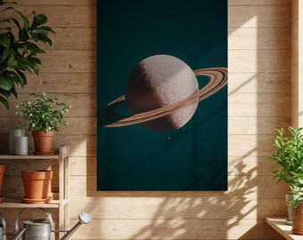 Planet Saturn Canvas Art, Celestial Wall Decor with Rings, Modern Space Artwork, Space Lovers Artwork for Living Room, Bedroom, and Office
