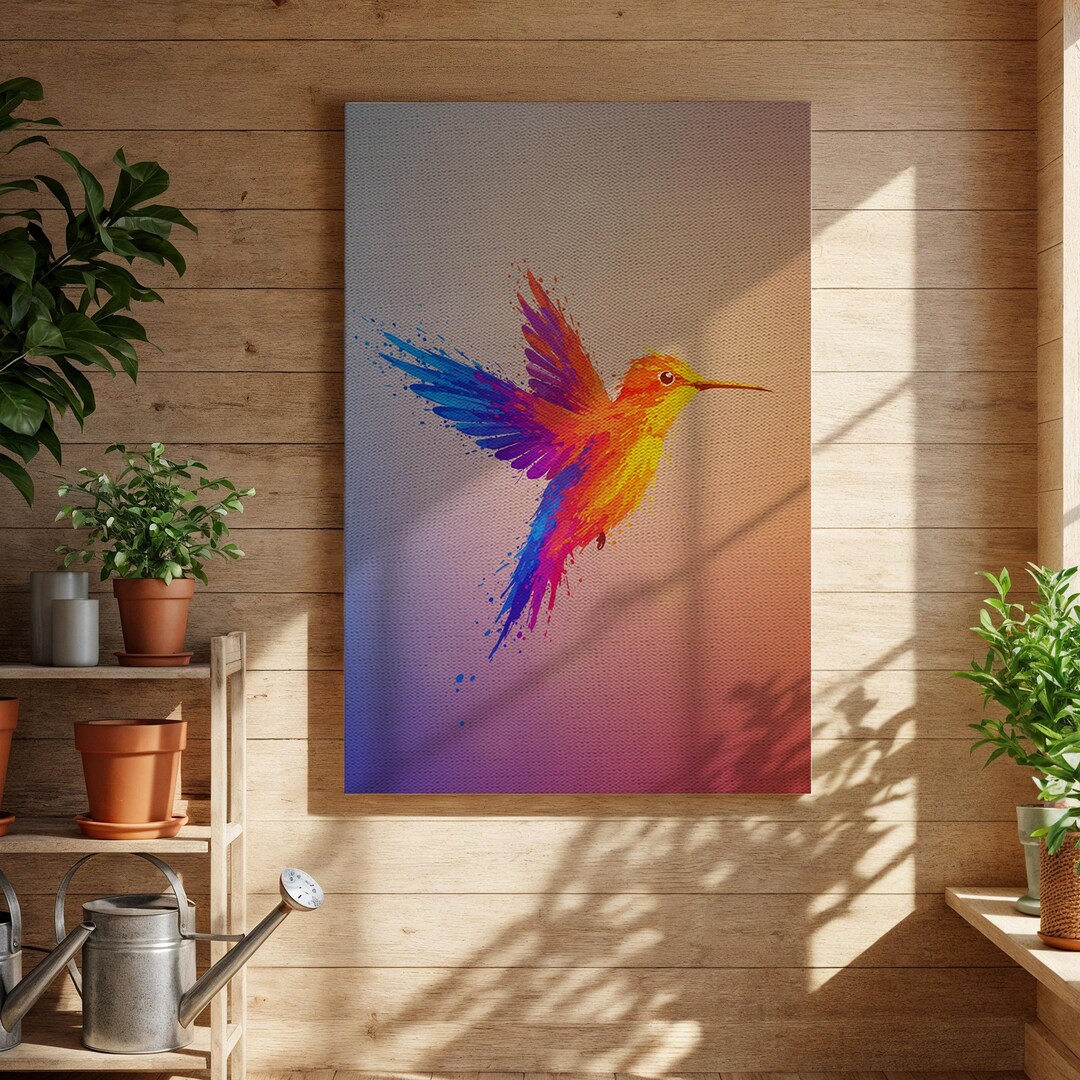 Dynamic Mix Colorful Hummingbird Canvas Art Vibrant Abstract Blues Bird ...