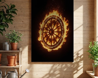 Lienzo decorativo de rueda de fuego, póster de círculo de llamas místicas, impresión de energía de fuego espiritual, decoración mágica cósmica, tapiz de fantasía