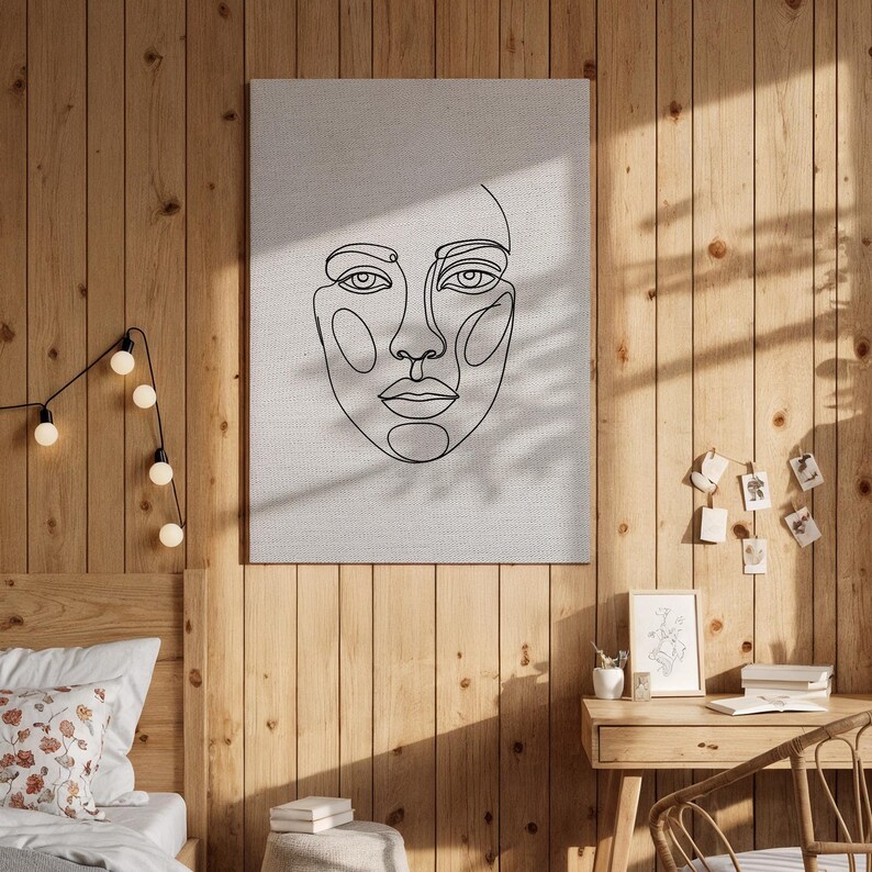 Minimalist Line Art Face Canvas Modern Abstract Face Drawing, Black ...